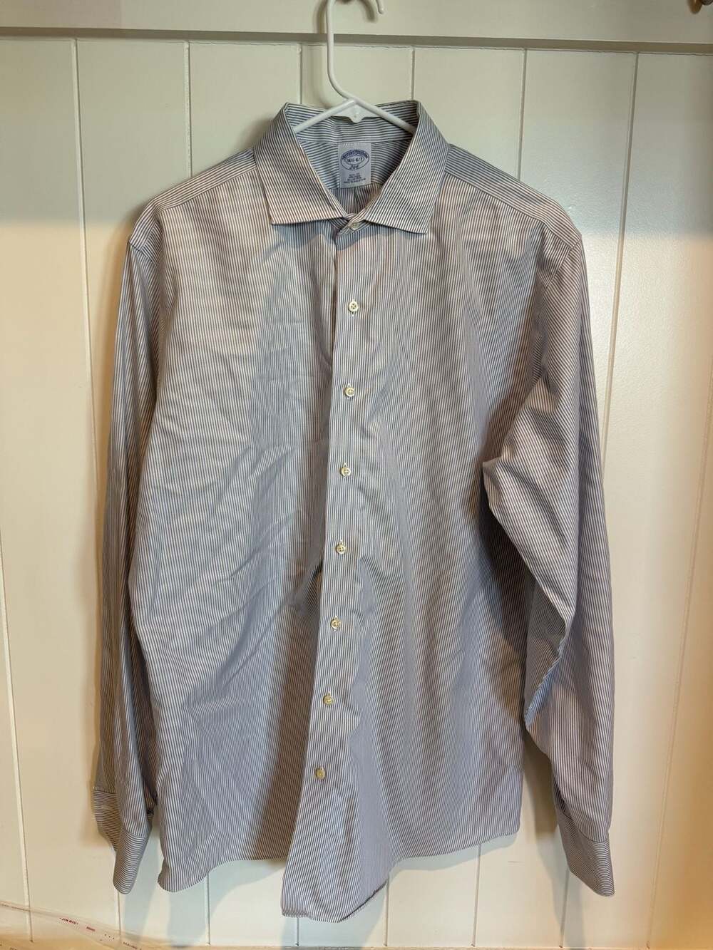 Brooks Brothers 346 Slim Fit Non-Iron Blue Striped Long Sleeve Dress Shirt